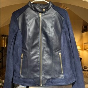 Marc New York Dark Blue Faux Leather and Suede Jacket